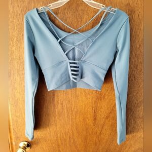 HALARA Light Blue Long Sleeve Strappy Crop Top